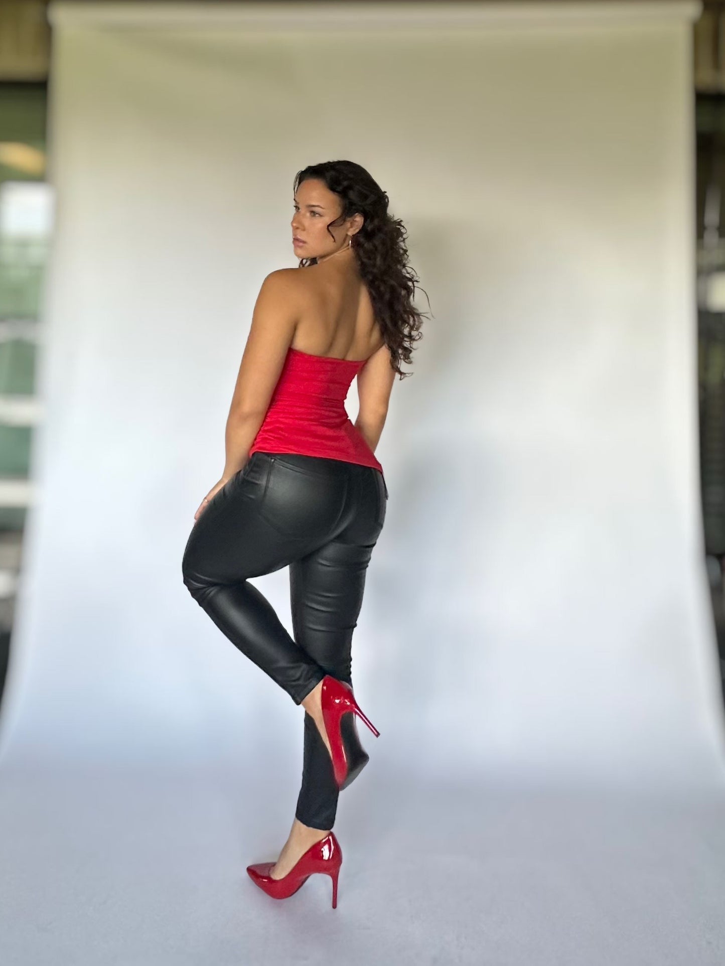 Faux Me Once Leather Coated Skinny Jeans