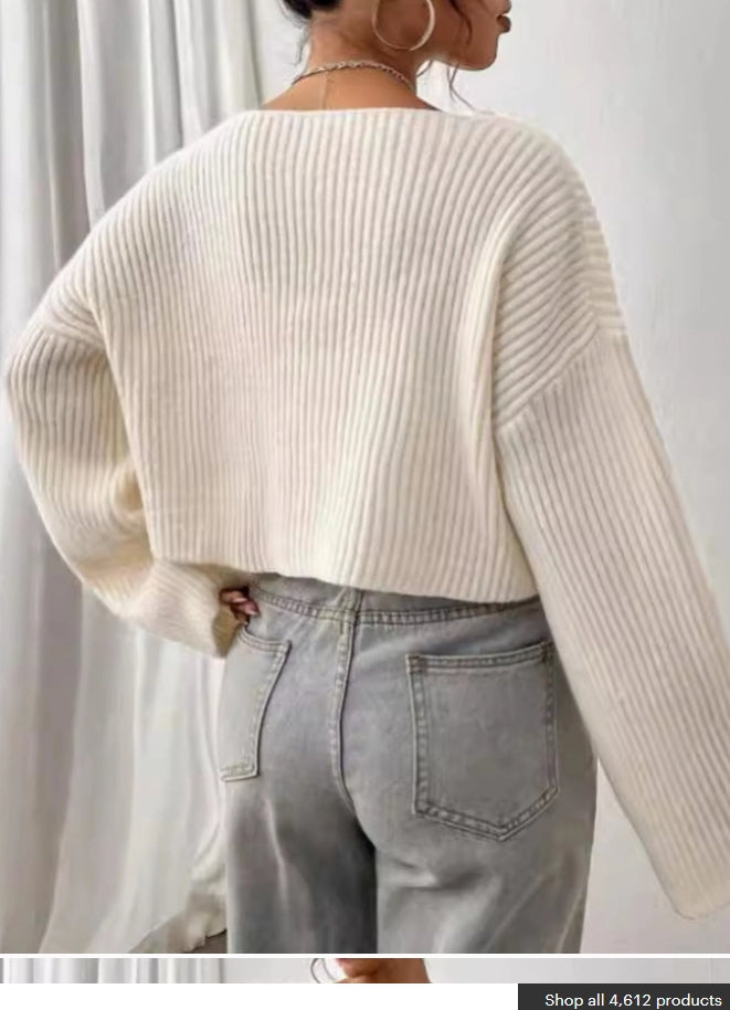 Cozy Curve V-Neck Cropped Knit Sweater