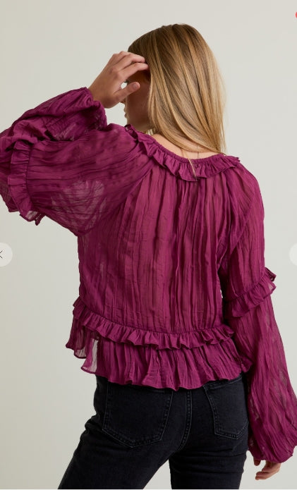Berry Ruffle Boho Blouse