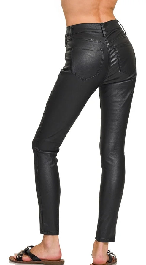 Faux Me Once Leather Coated Skinny Jeans