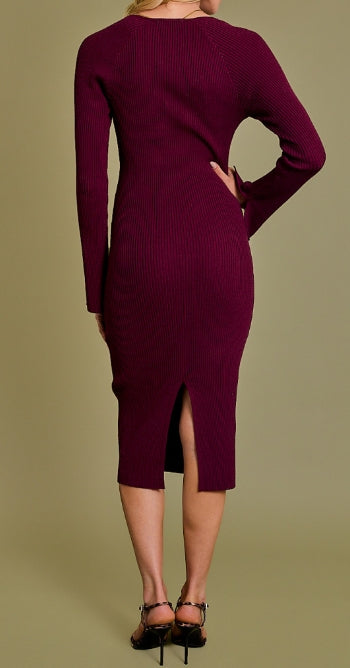 Crimson Allure Ribbed Midi Dress – by Gilli