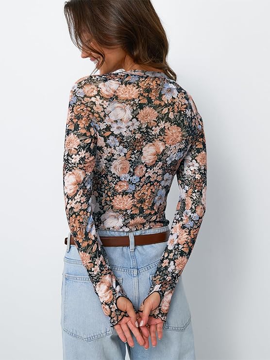 Floral Me Mesh Round Neck Top