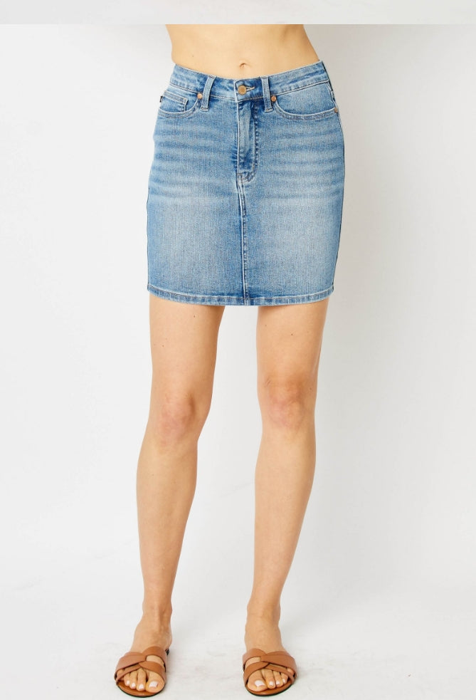 Judy Blue Work It Tummy Control Denim Skirt