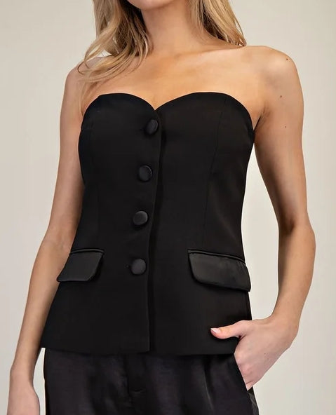 Luxe Tailored Strapless Button-Down Vest
