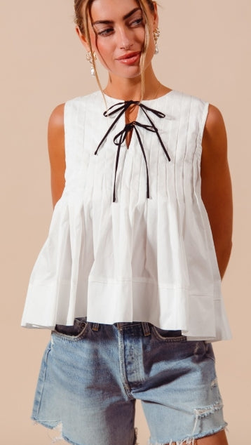 Carly Tie-Front Pleated Peplum Top