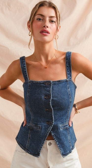 Buttoned Up & Bold Denim Corset Top