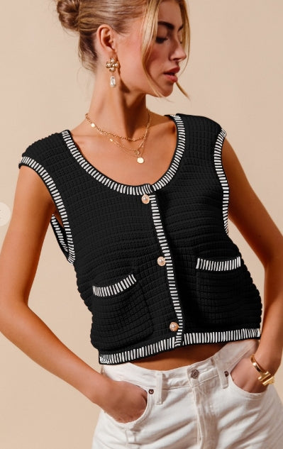 Savannah Textured Sweater Vest w/Pockets