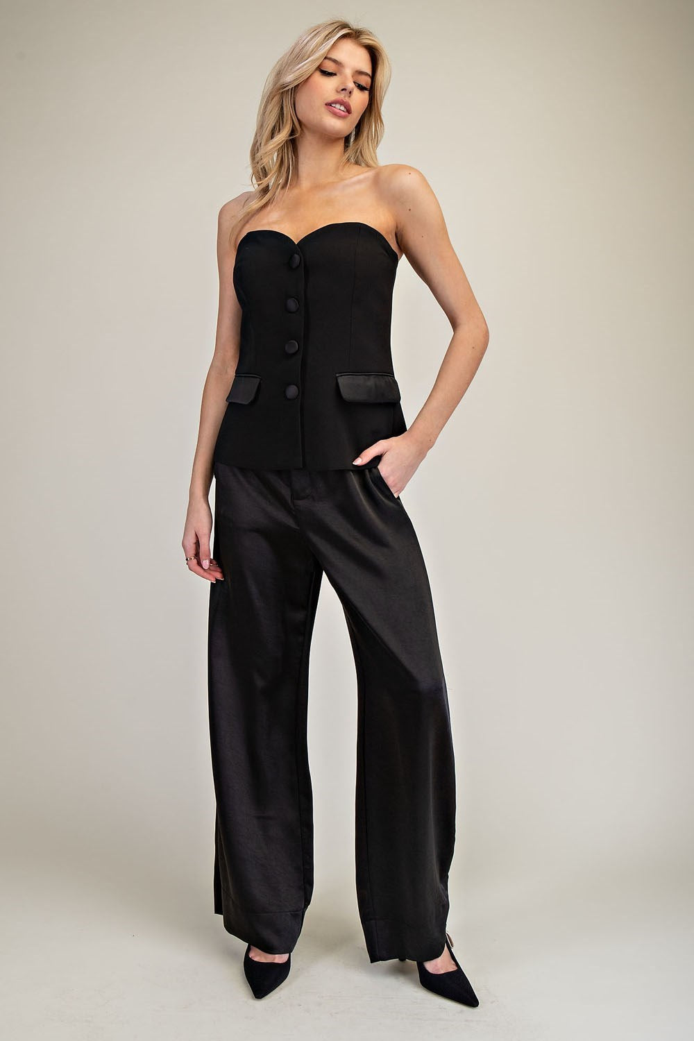 Luxe Tailored Strapless Button-Down Vest