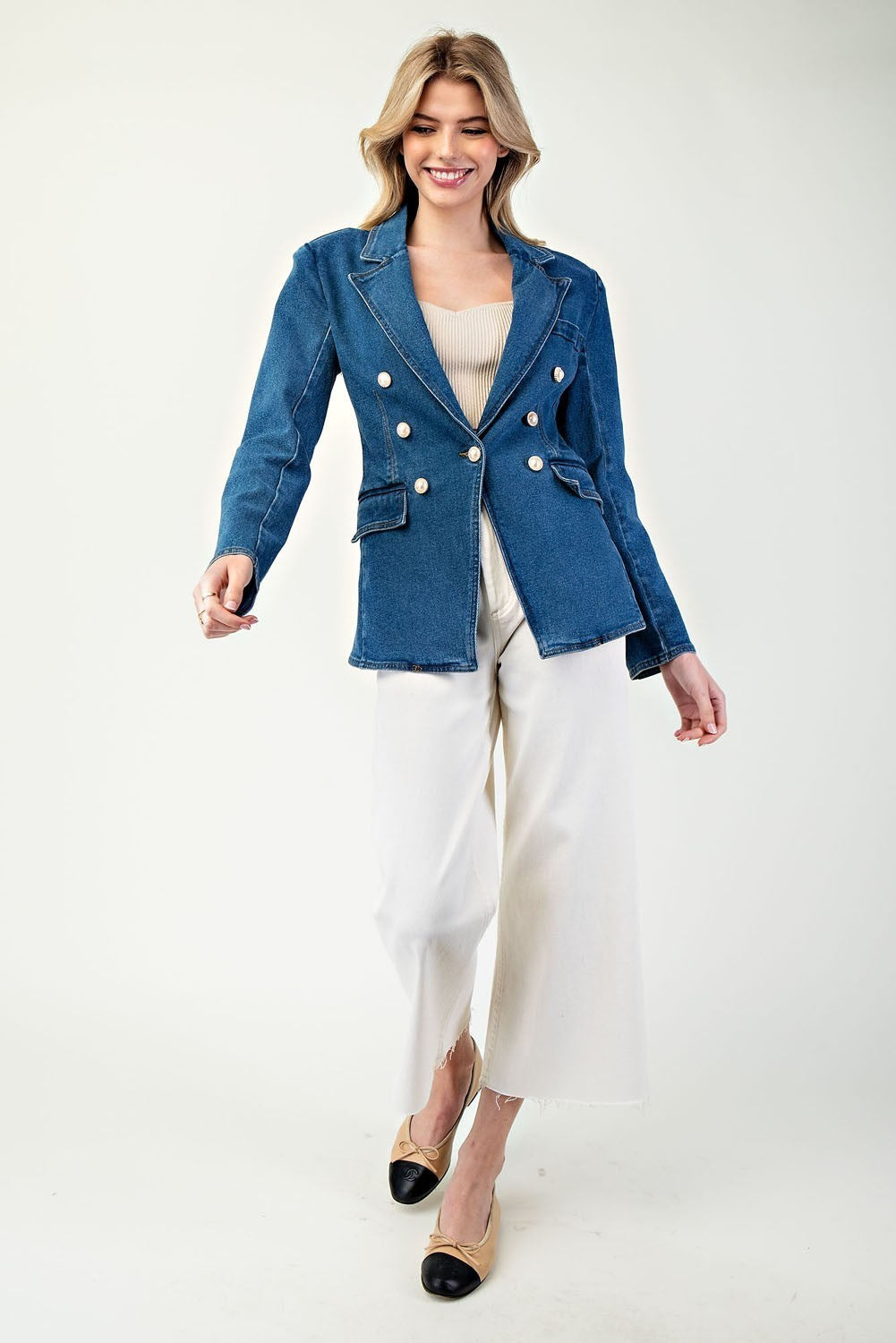Pretty In Pearls Denim Blazer