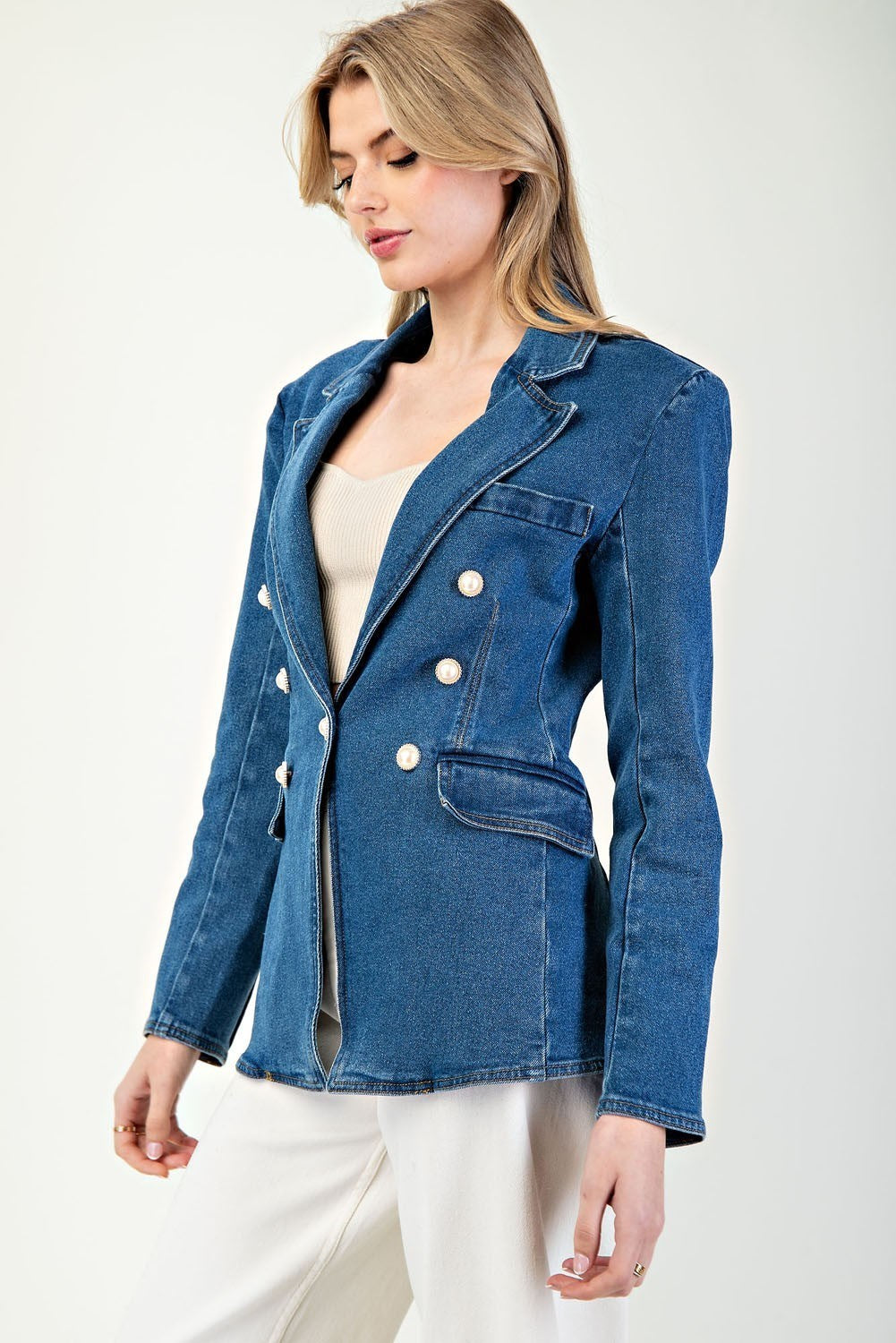Pretty In Pearls Denim Blazer