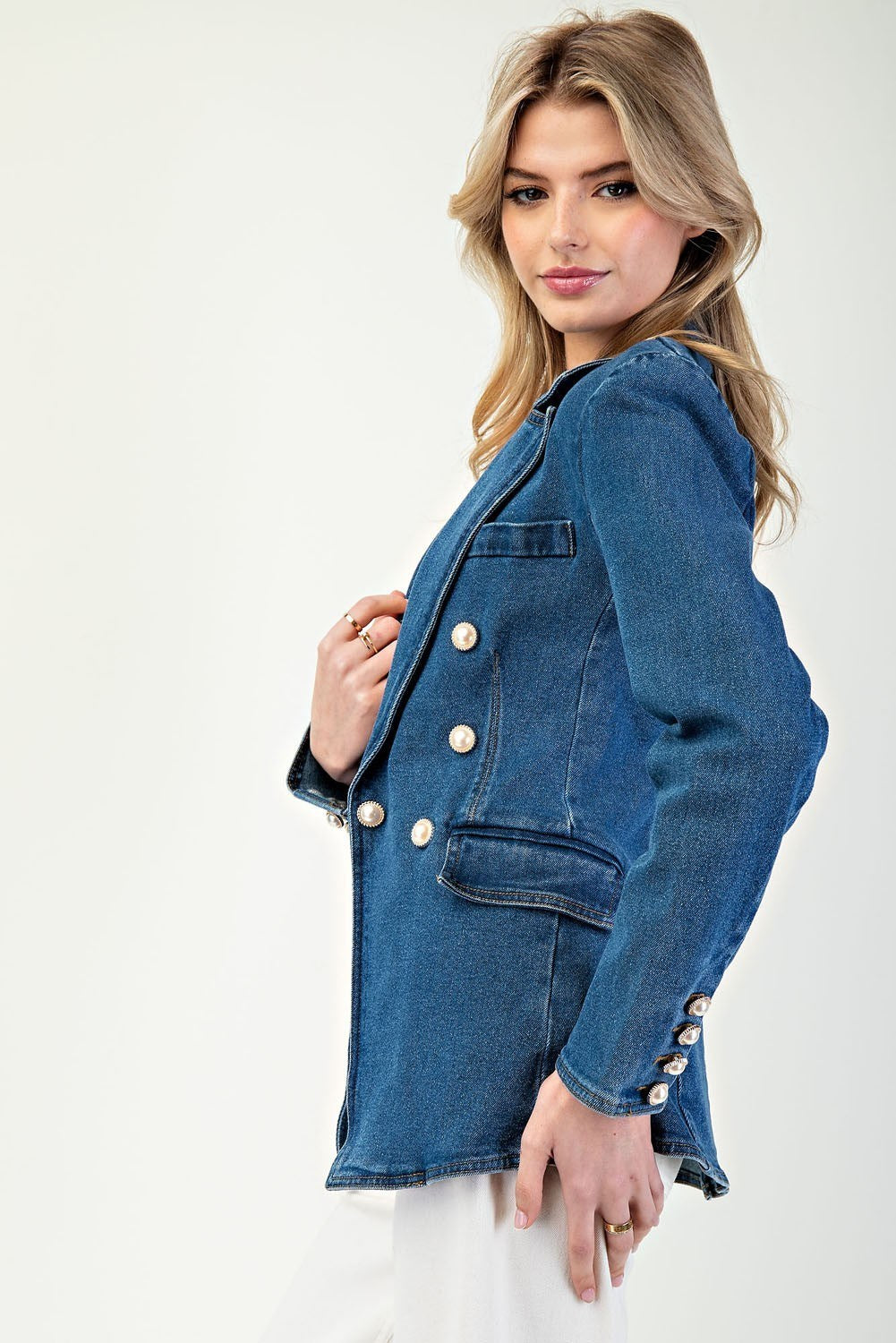 Pretty In Pearls Denim Blazer