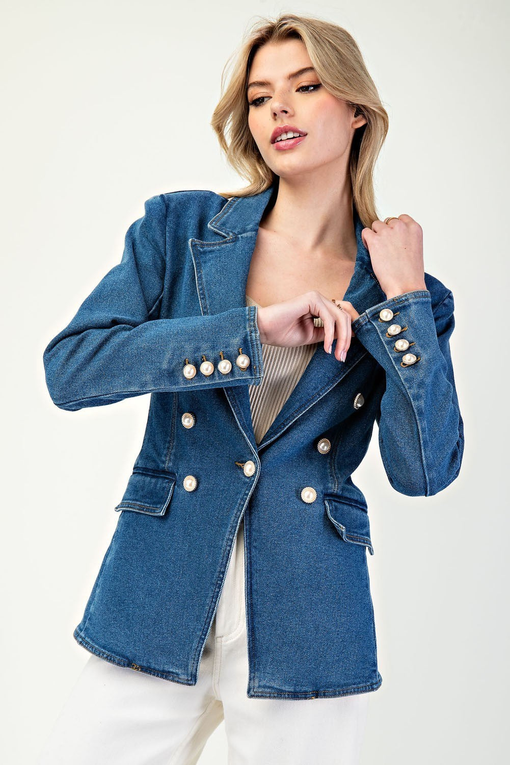 Pretty In Pearls Denim Blazer