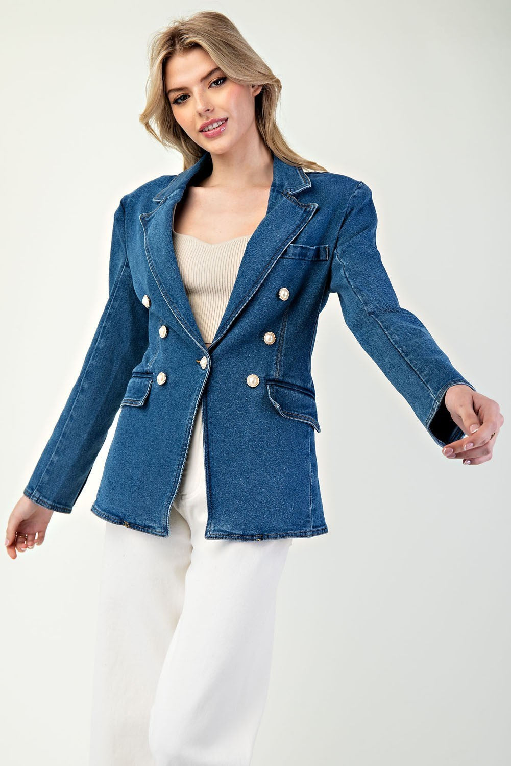 Pretty In Pearls Denim Blazer