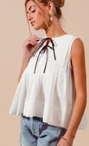 Carly Tie-Front Pleated Peplum Top