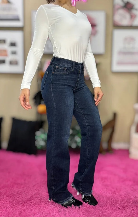 Vivian Raw Hem Straight Leg Jeans