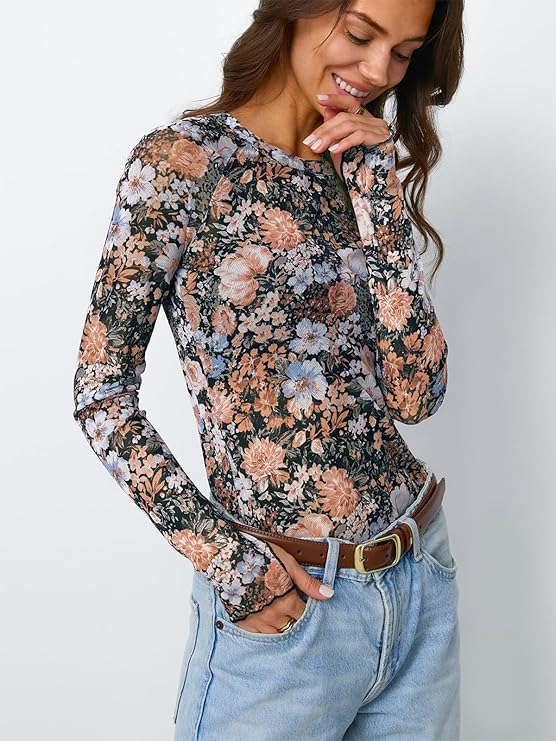 Floral Me Mesh Round Neck Top