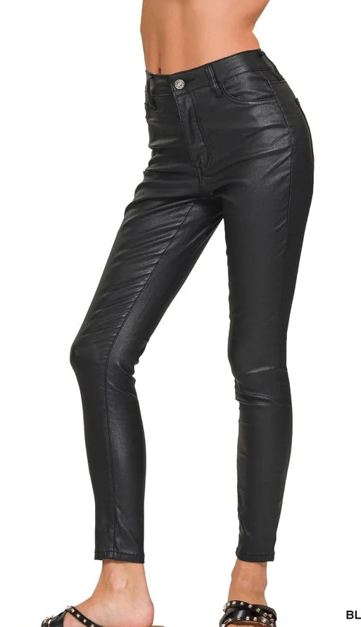 Faux Me Once Leather Coated Skinny Jeans