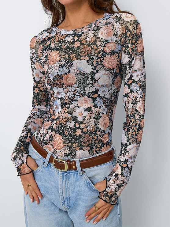 Floral Me Mesh Round Neck Top