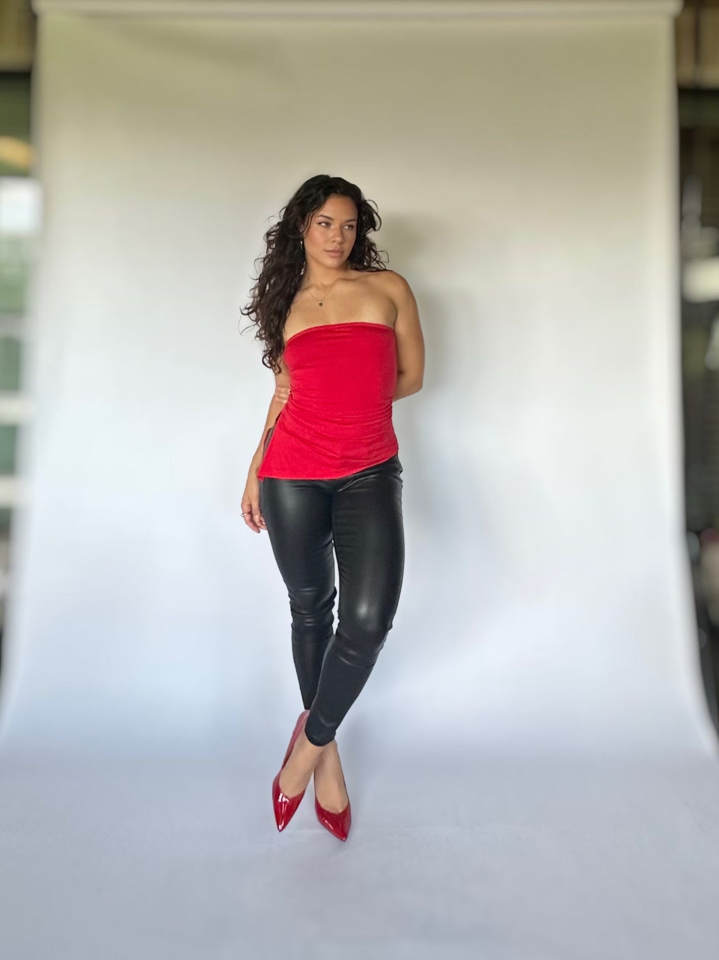 Faux Me Once Leather Coated Skinny Jeans