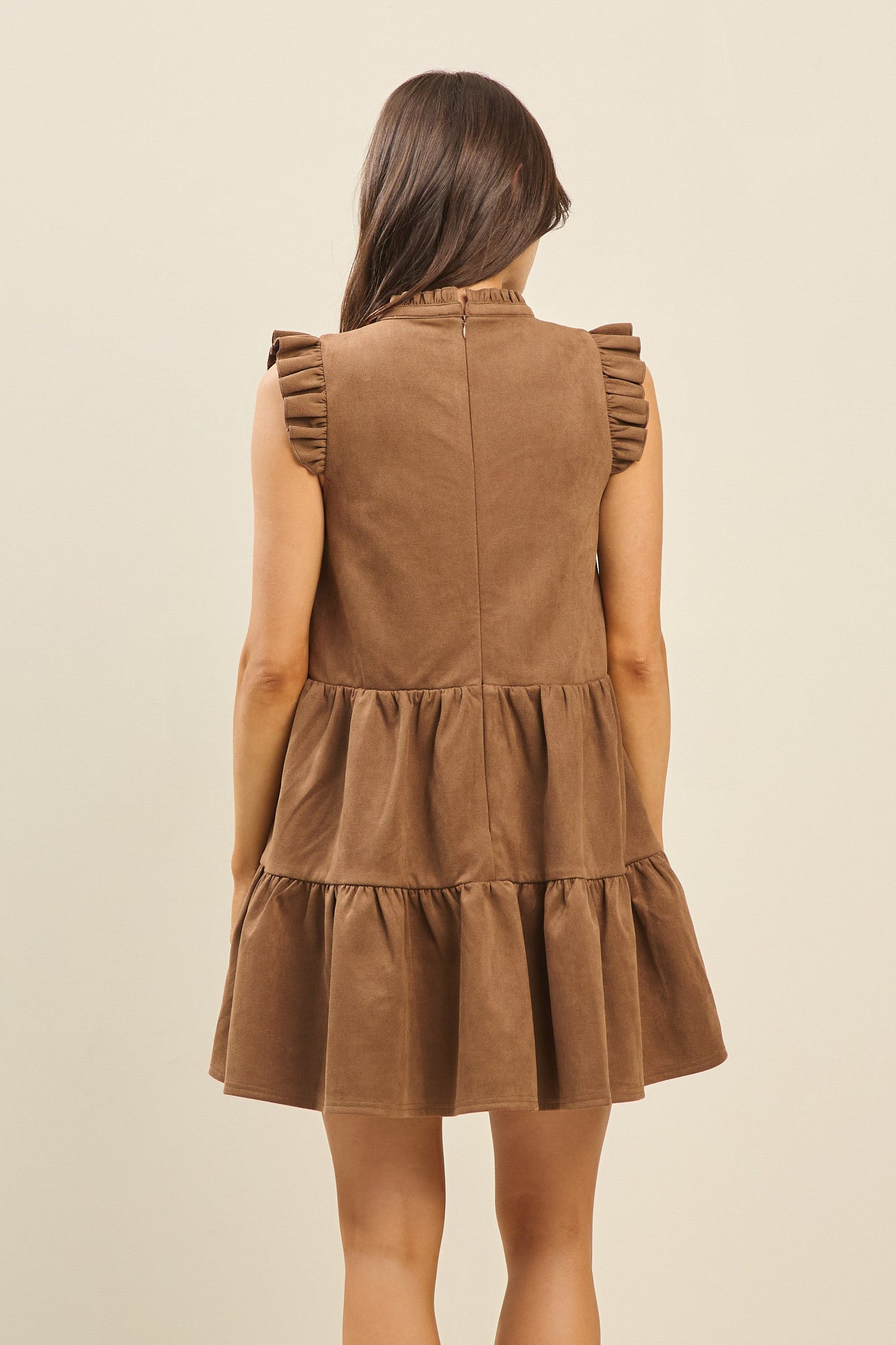 Suede Ruffle Babydoll Dress
