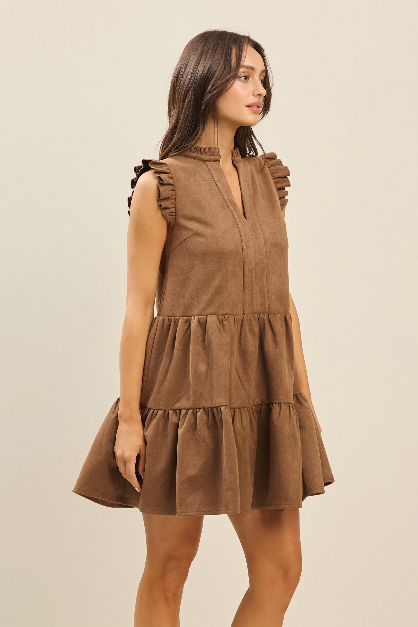 Suede Ruffle Babydoll Dress