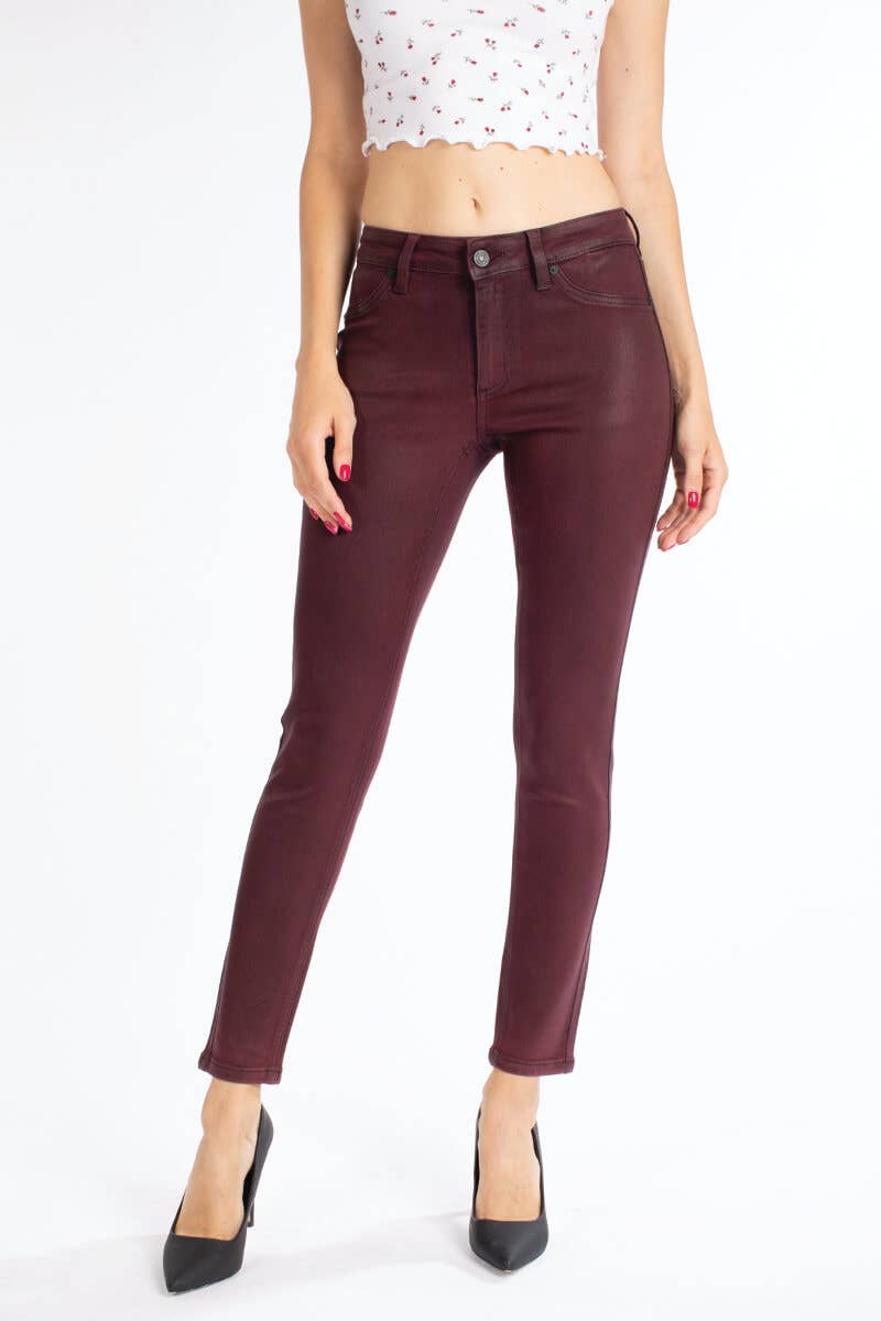 Bordeaux Coated Skinny Pants