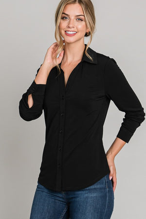Essential Stretch Button-Up Blouse – Black