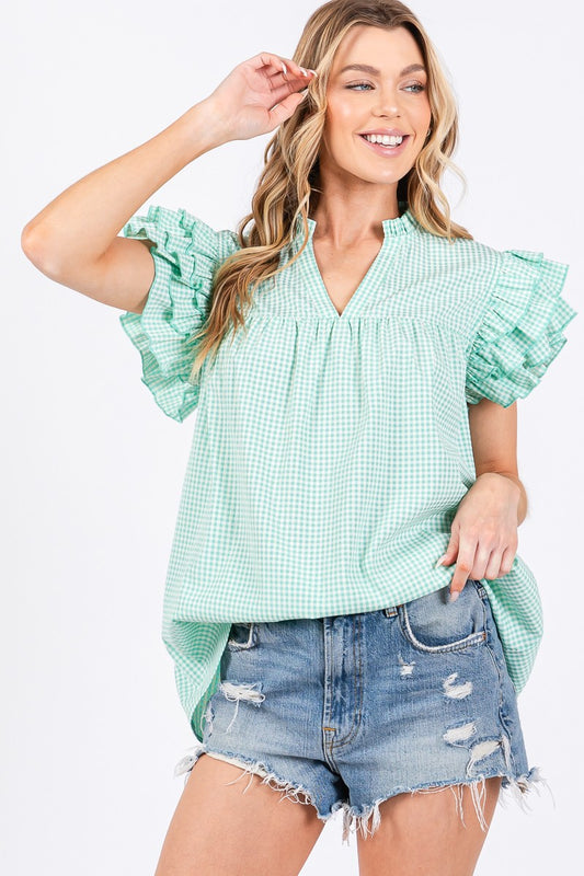 Mint Condition Ruffle Gingham Top