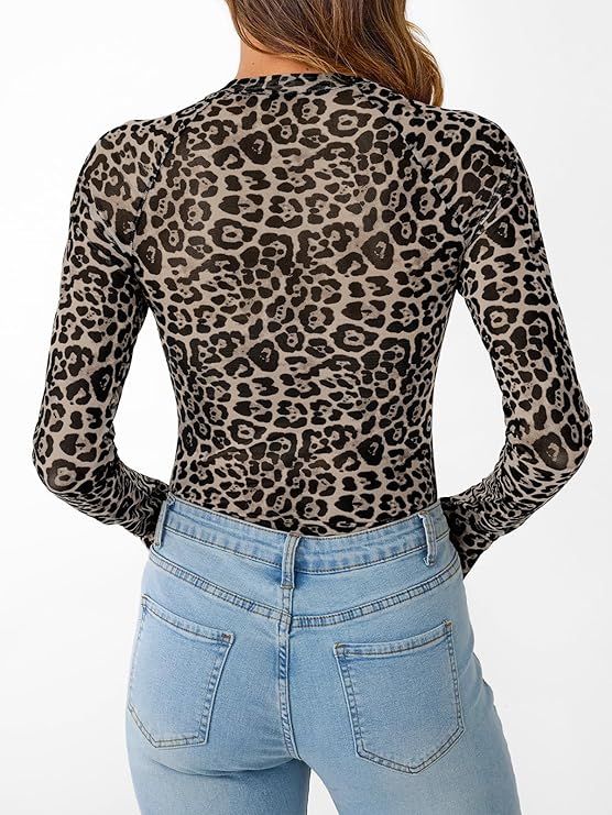 Simply Leopard Mesh Round Neck Top