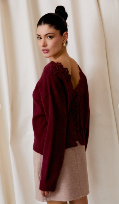 The Merlot Lace-Back Sweater