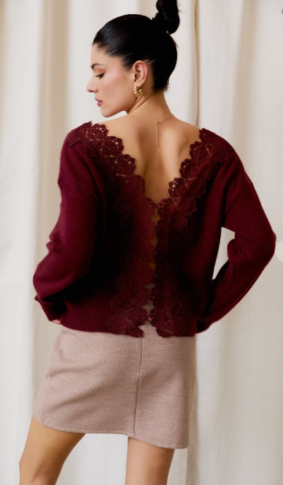 The Merlot Lace-Back Sweater