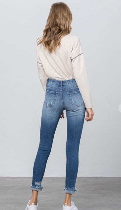 Skyline Mid-Rise Distressed Skinny Jeans