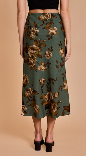 Floral Me Satin Midi Skirt