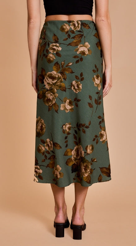 Floral Me Satin Midi Skirt