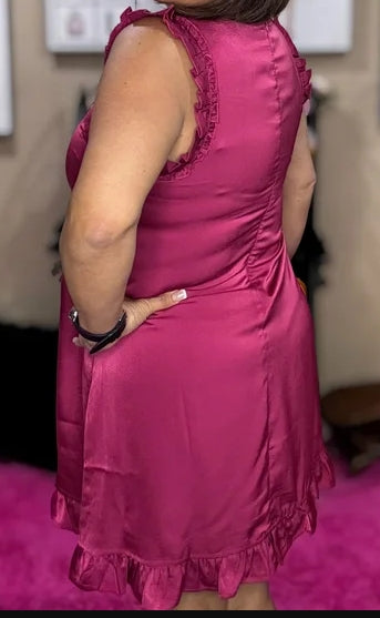 Trinity Sleeveless Satin Ruffle Dress