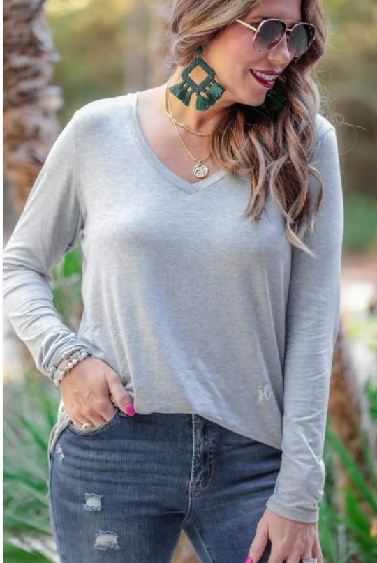 Basic Long Sleeve V-Neck Tee - Final Sale