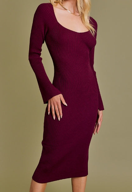 Crimson Allure Ribbed Midi Dress – by Gilli