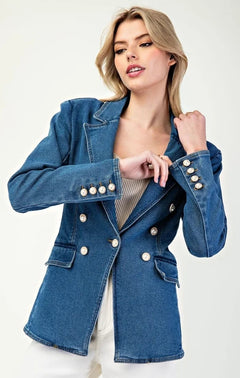 Pretty In Pearls Denim Blazer