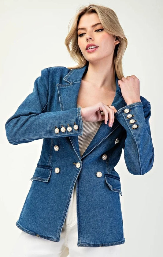 Pretty In Pearls Denim Blazer