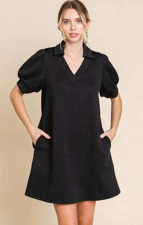 I'm Puffed Sleeve Collard Dress
