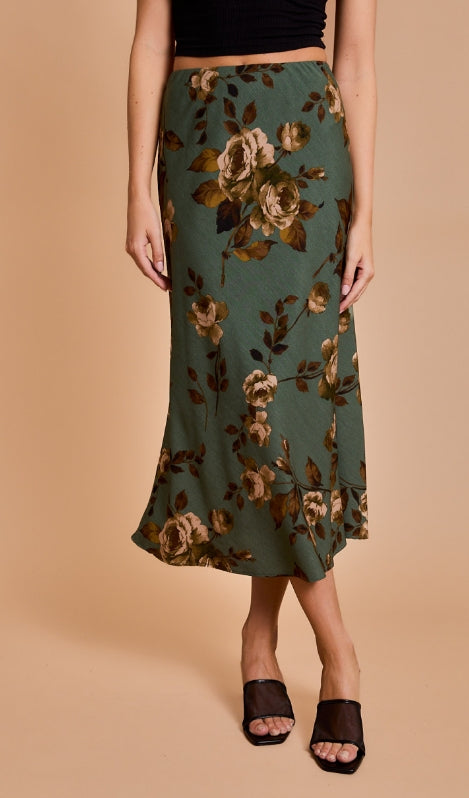 Floral Me Satin Midi Skirt