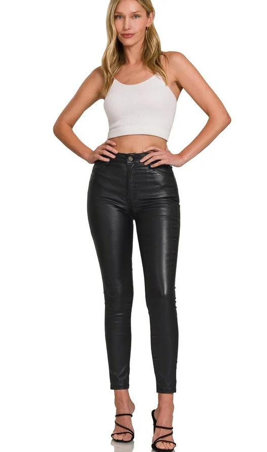 Faux Me Once Leather Coated Skinny Jeans