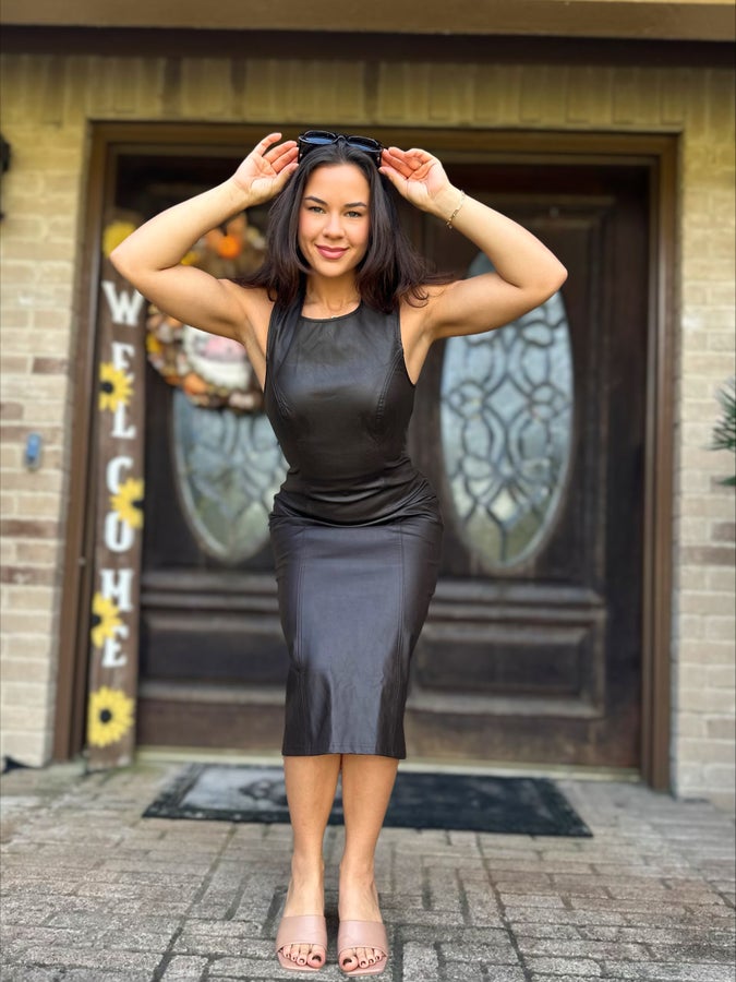 Power Move Faux Leather Midi Dress – by Le Lis