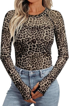 Simply Leopard Mesh Round Neck Top