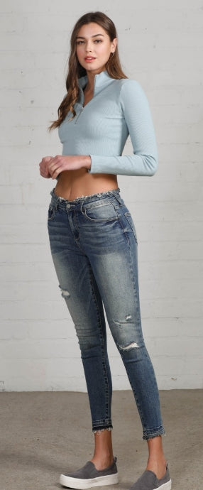 Harbor Mist Distressed Skinny Jeans