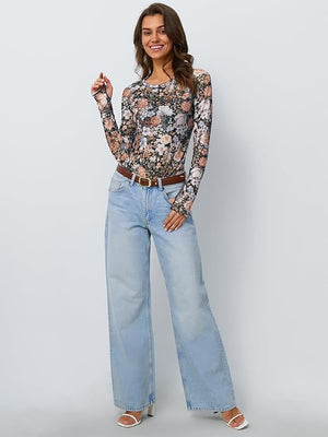 Floral Me Mesh Round Neck Top