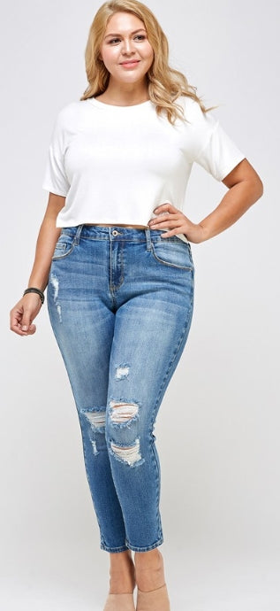 Riviera Rise Distressed Ankle Skinnies - Plus