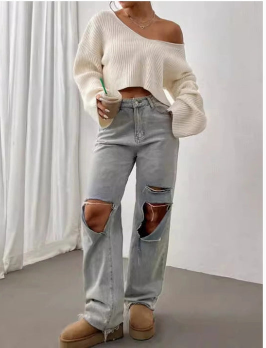 Cozy Curve V-Neck Cropped Knit Sweater