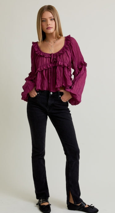 Berry Ruffle Boho Blouse