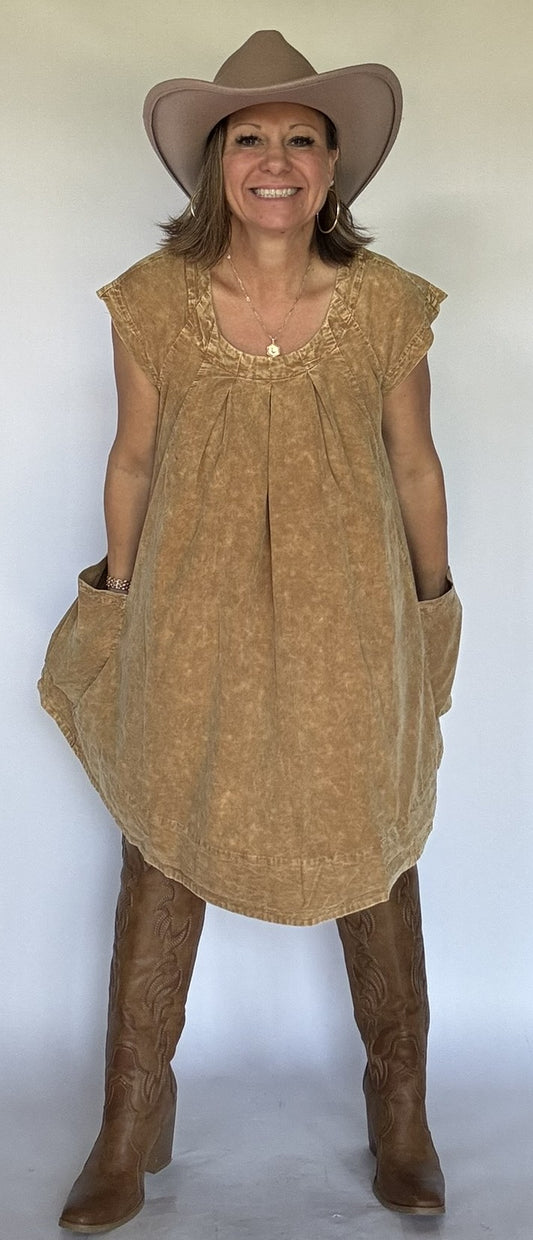 Rustic Charm Corduroy Dress – Camel